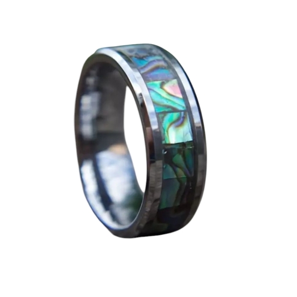 Elegant Silver and Green Inlay Ring Size 11 - Picture 2 of 2